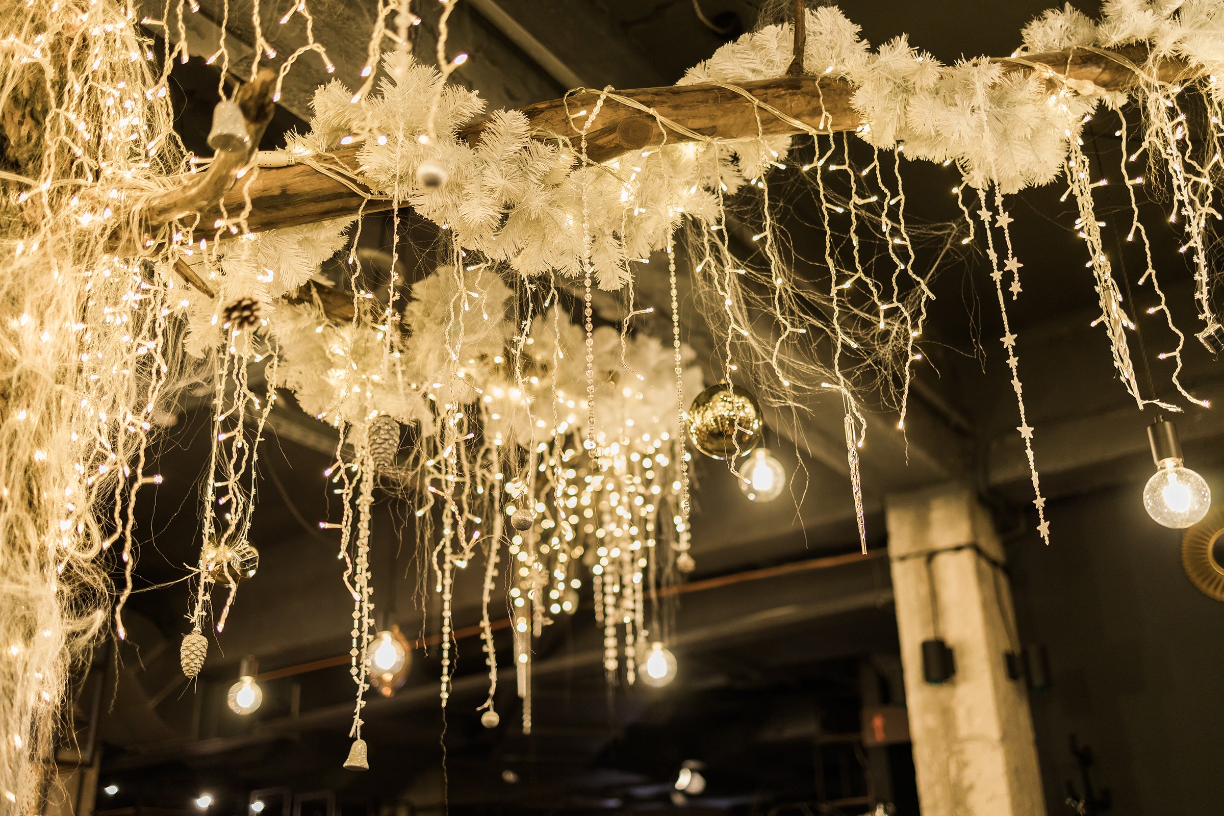Hanging icicle lights from ceiling outlet
