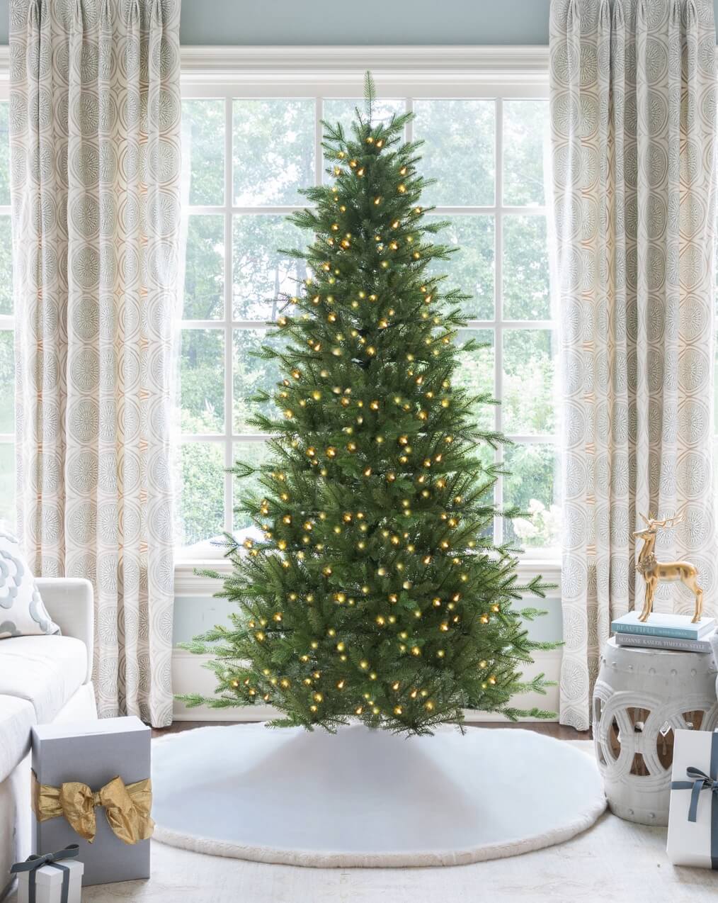7.5' Alpine Fir Slim Artificial Christmas Tree 650 Warm White Led