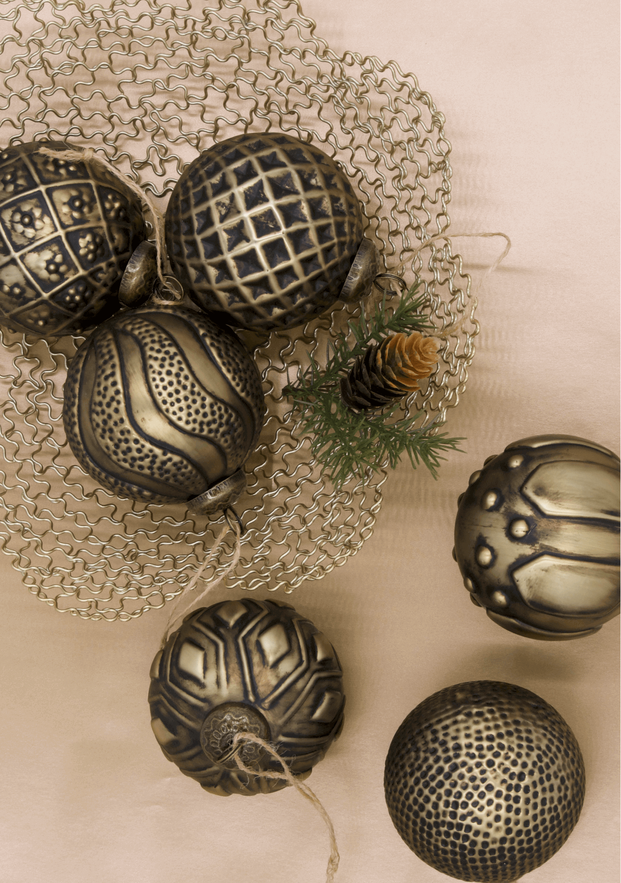 Distressed Bronze Glass Ornament Set (6 Pack) - Main Image