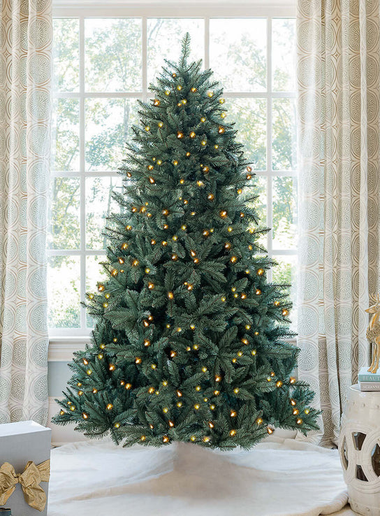 King of Christmas 8' Tribeca Spruce Blue Artificial Christmas Tree with 650 Warm White LED Lights
