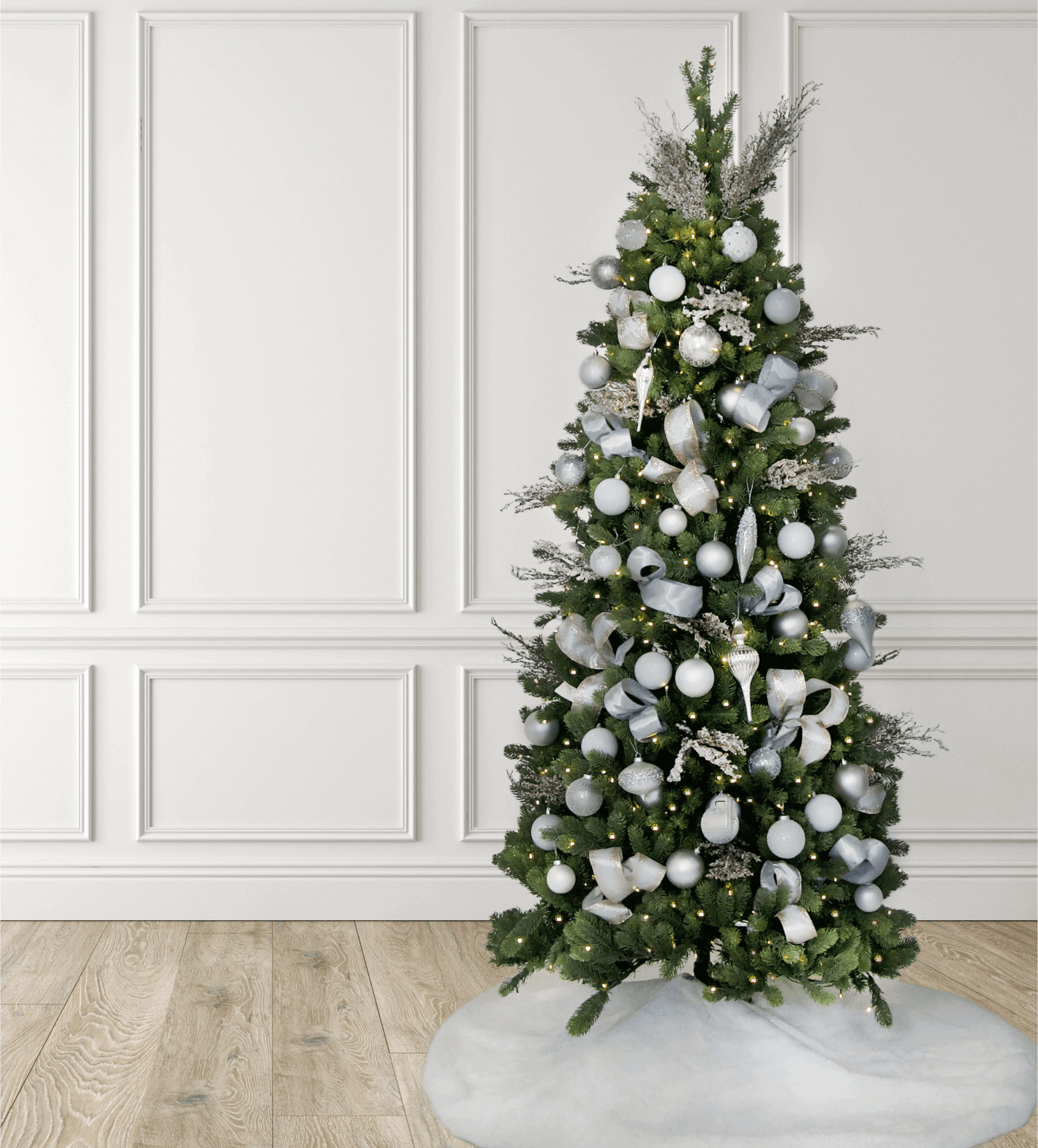 King of Christmas Winter Frost 15-Piece Glass Ornament Set (White-Silver)
