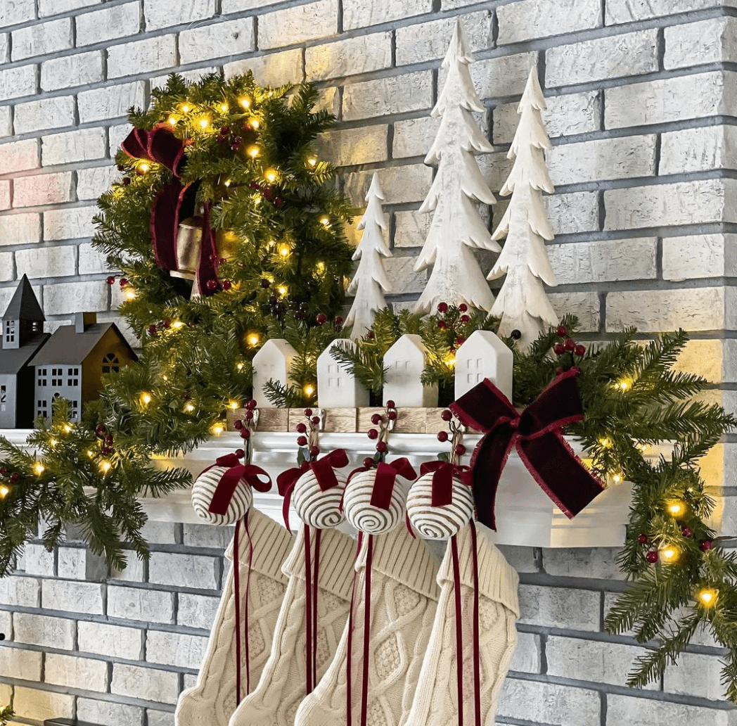 King of Christmas Yorkshire Fir Collection 4-Piece Set with Warm White LED Lights (Battery Operated)