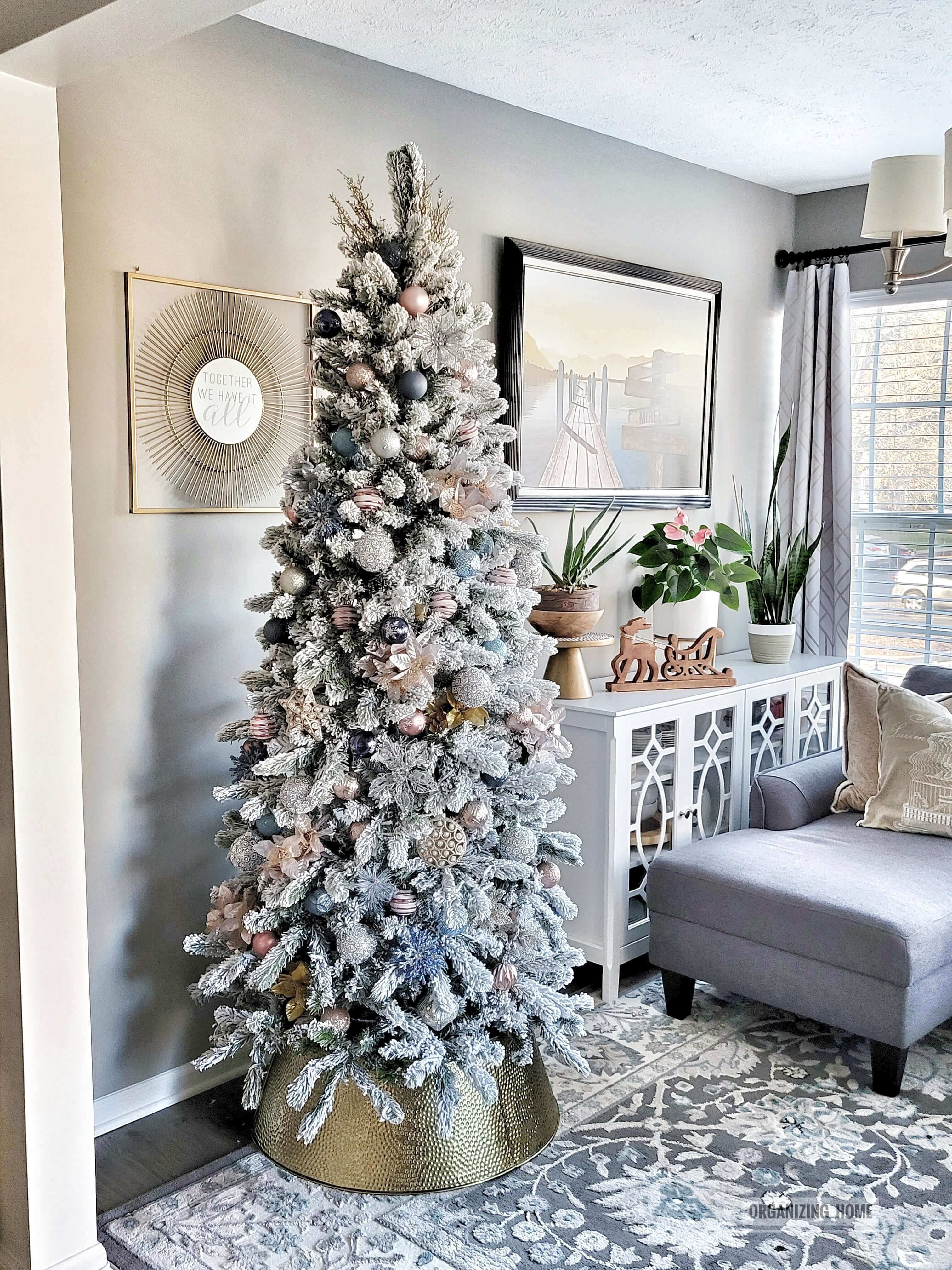 6.5' King Flock® Slim Artificial Christmas Tree Unlit