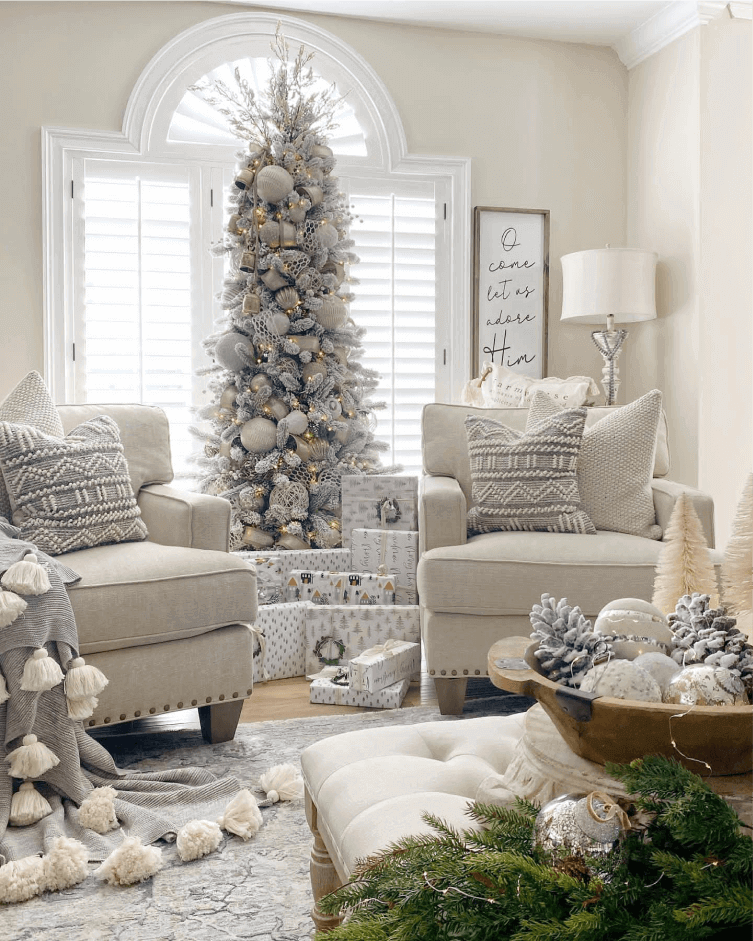 King of Christmas 9' King Flock® Slim Artificial Christmas Tree with 900 Warm White LED Lights
