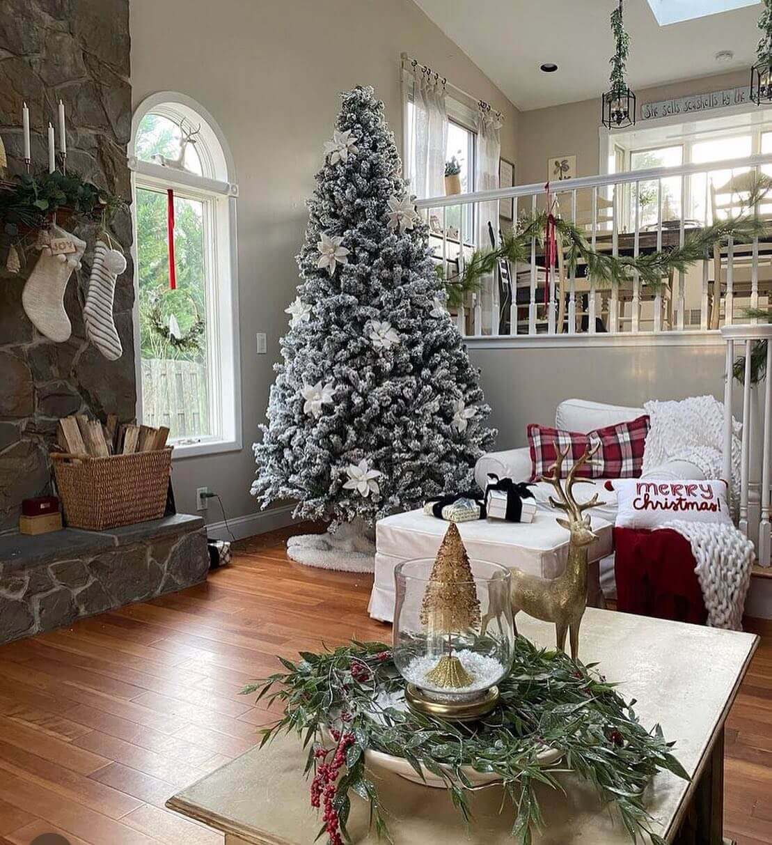 King of Christmas 7' Prince Flock® Artificial Christmas Tree with 400 Warm White LED Lights