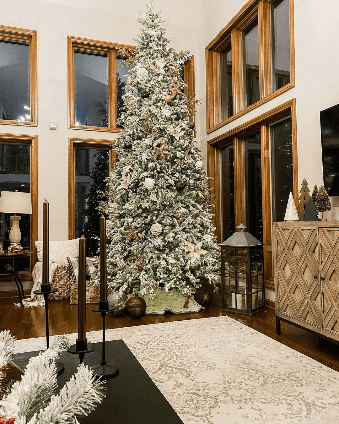 King of Christmas 12' Queen Flock® Slim Artificial Christmas Tree With 1200 Warm White LED Lights