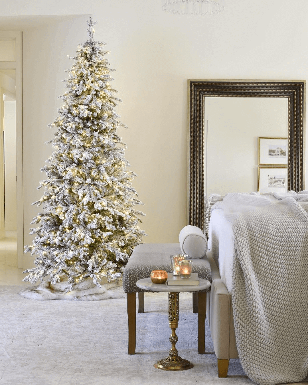 King of Christmas 6.5' Queen Flock® Slim Artificial Christmas Tree With 500 Warm White LED Lights