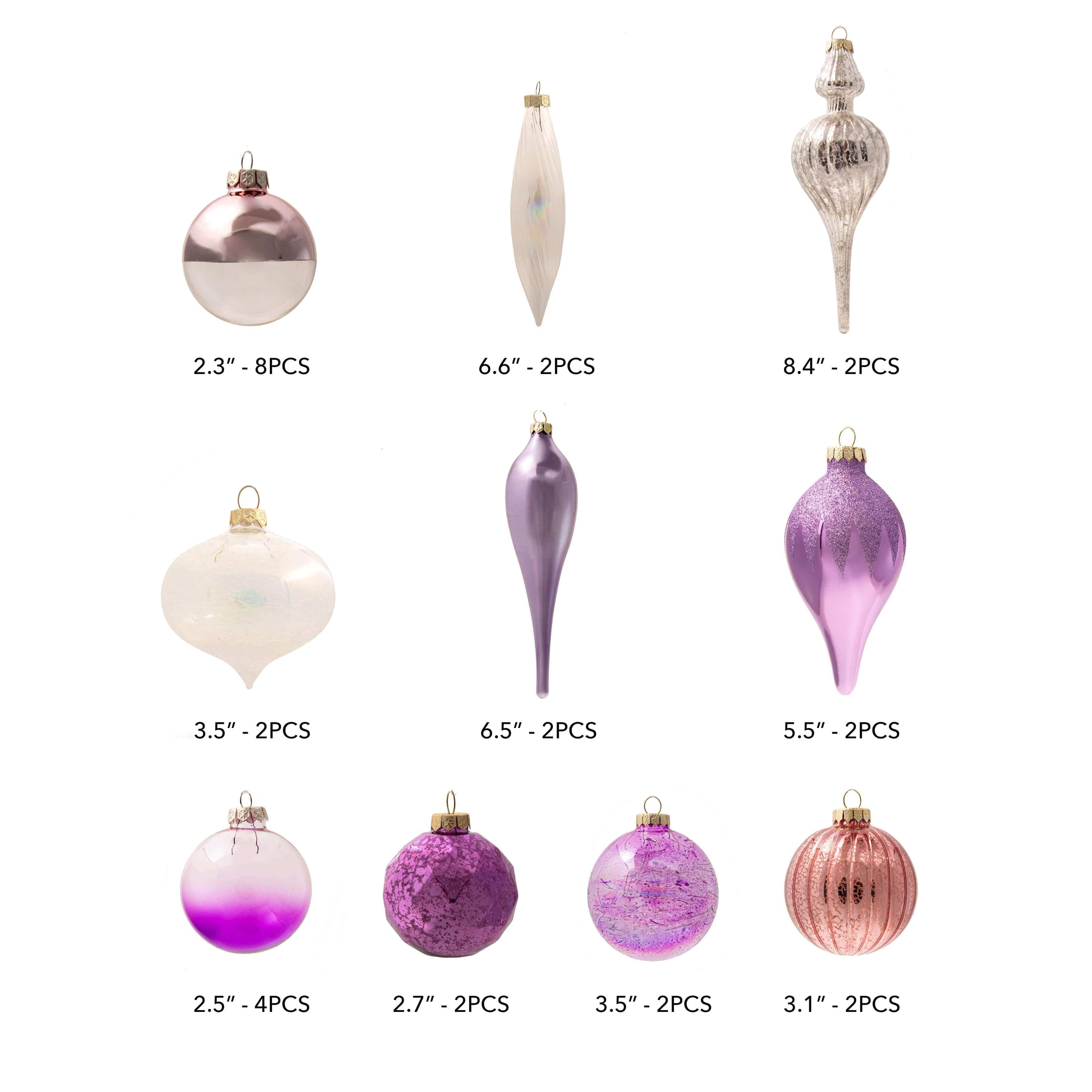 King of Christmas Sweet 30-Piece Glass Ornament Set (Pink - Purple) Limited Edition