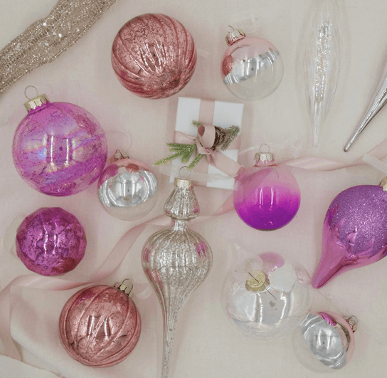 King of Christmas Sweet 30-Piece Glass Ornament Set (Pink - Purple) Limited Edition
