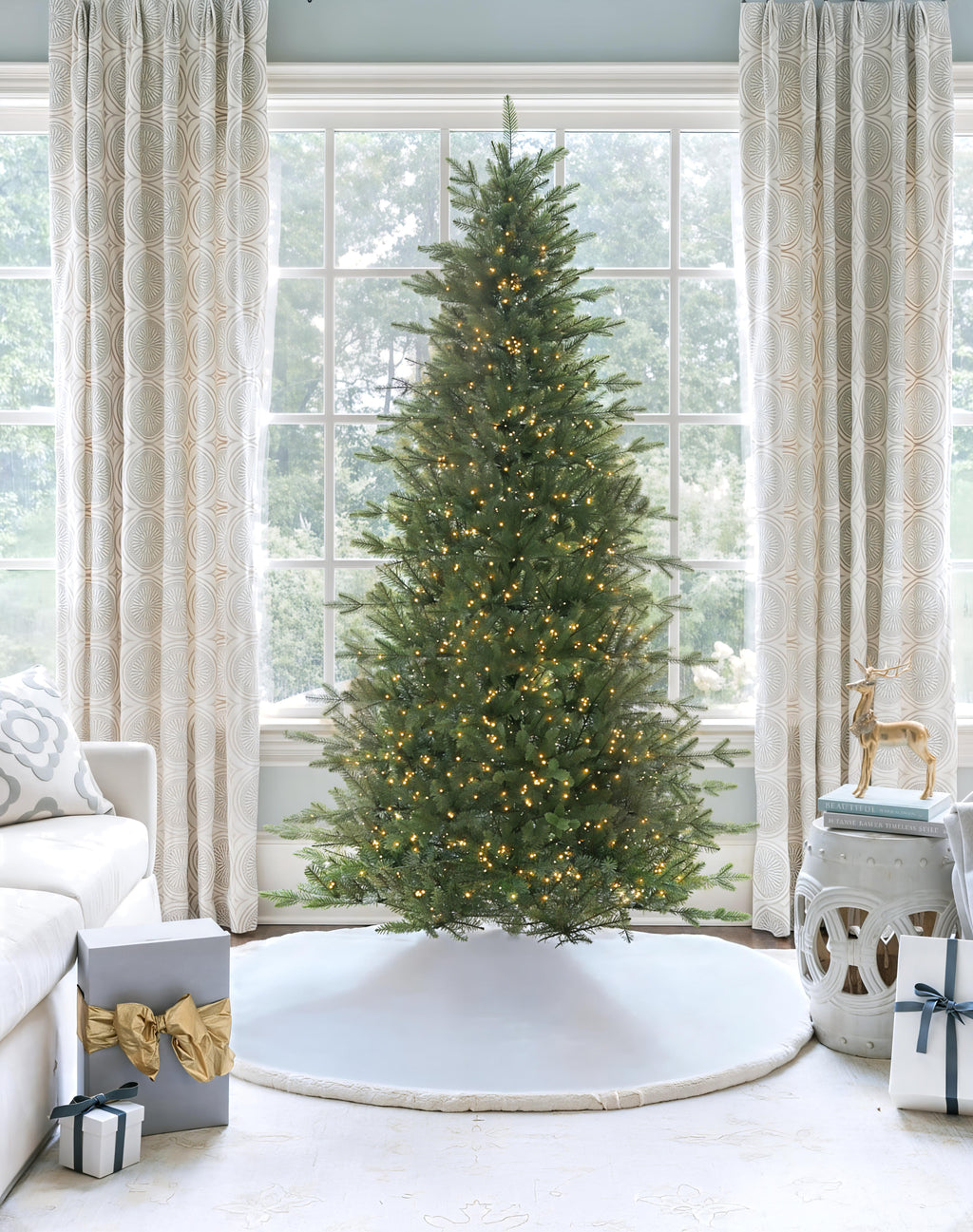 King of Christmas 9' Alpine Fir Slim Artificial Christmas Tree 3000 Lux LED Lights