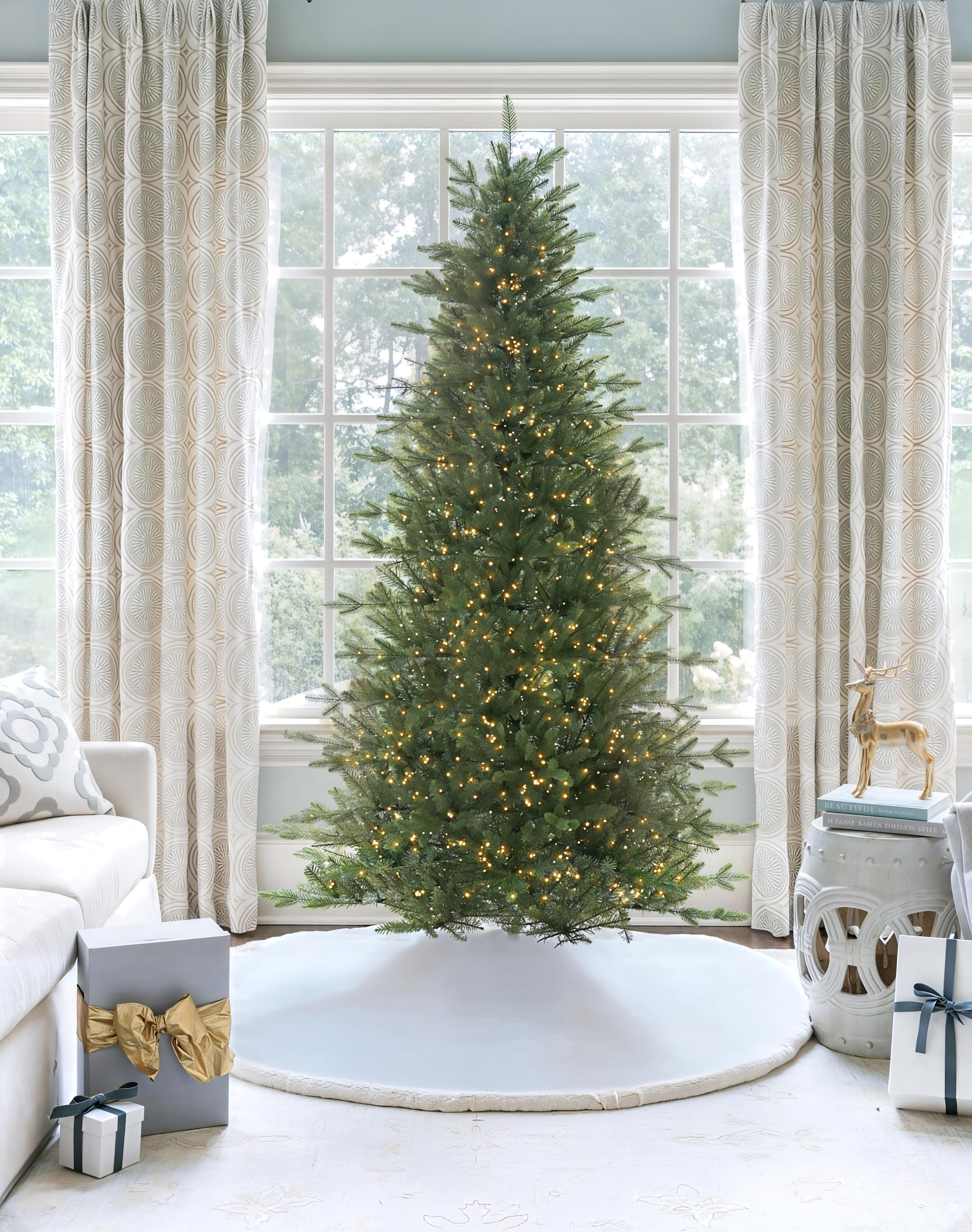 King of Christmas 9' Alpine Fir Slim Artificial Christmas Tree 3000 Lux LED Lights