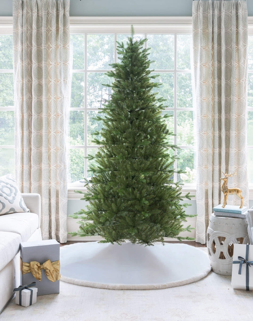 9' Alpine Fir Slim Artificial Christmas Tree 900 Warm White Led Lights