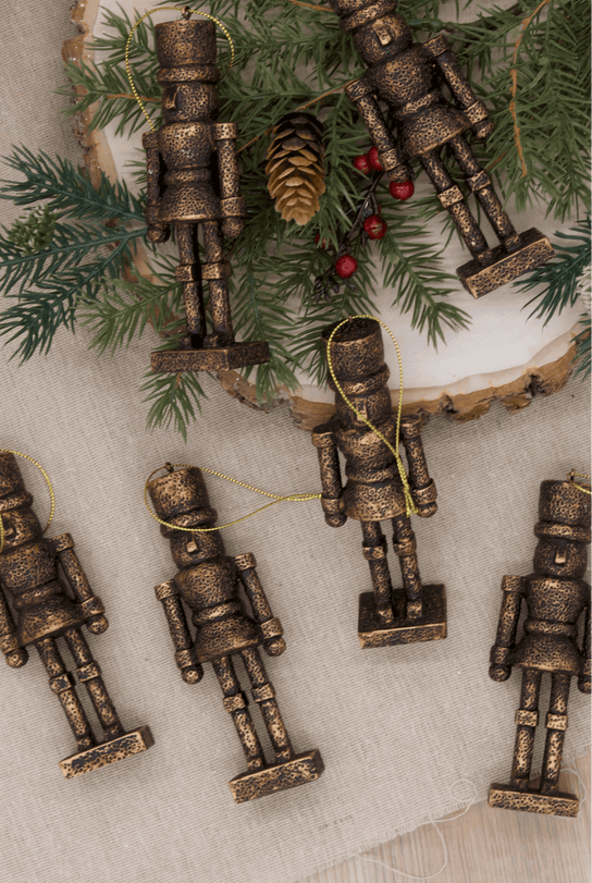 King of Christmas Bronze Nutcracker Glass Ornament Set (6 Pack)