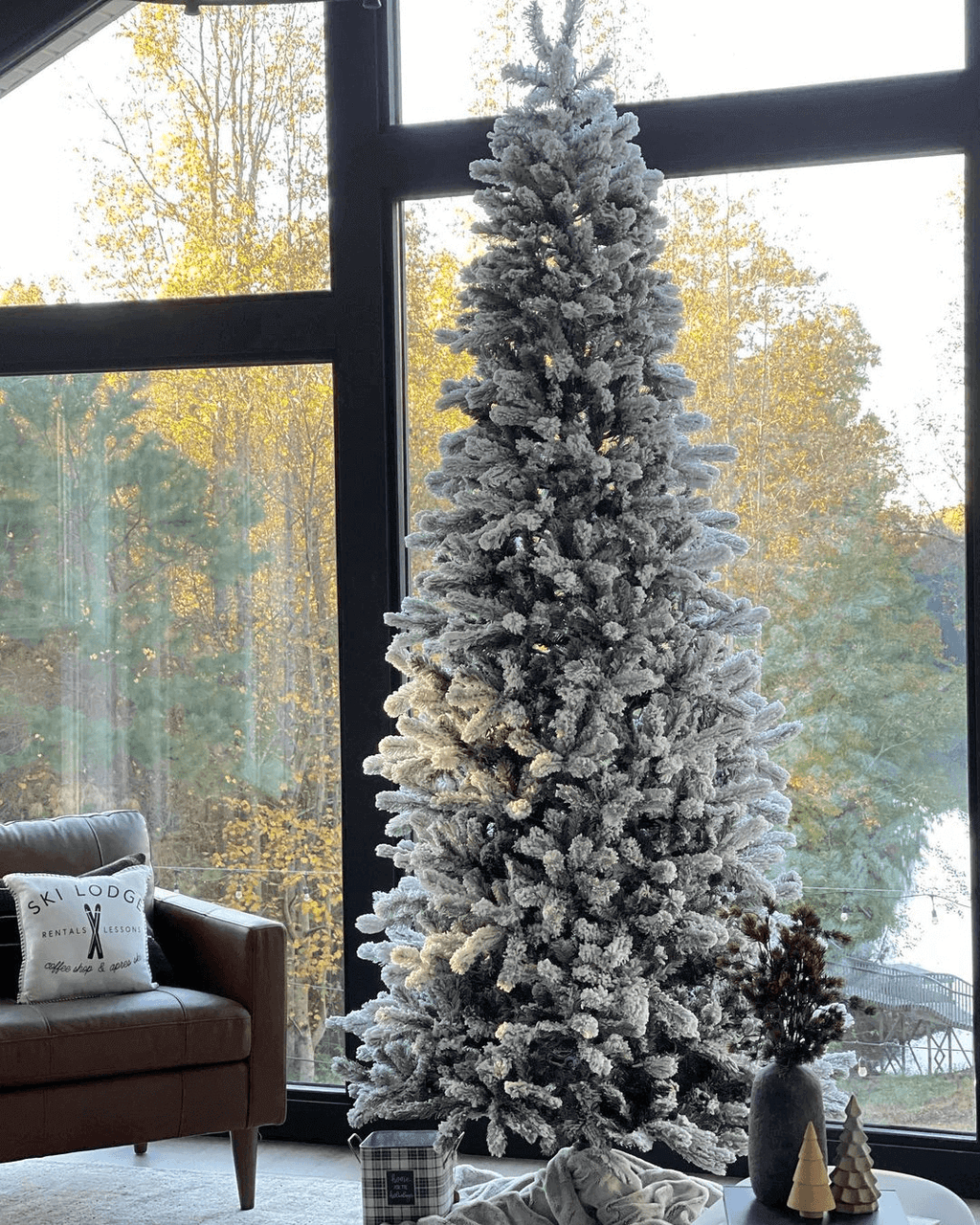 King of Christmas 10' King Flock® Slim Artificial Christmas Tree Unlit