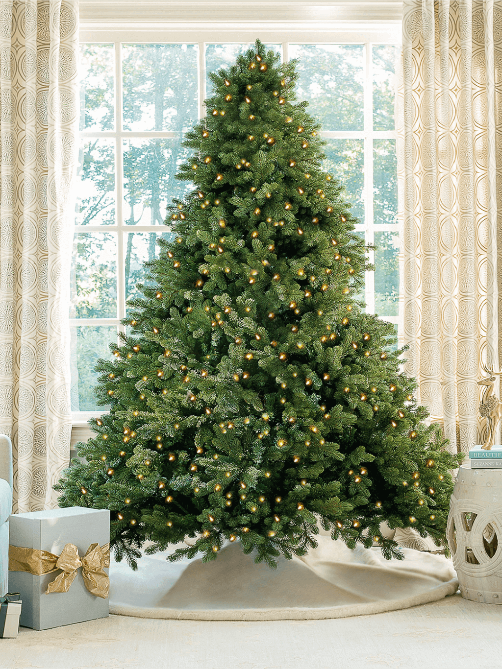 10' Cypress Spruce Quick-Shape Artificial Christmas Tree with 2300 Warm White & Multi-Color LED Lights