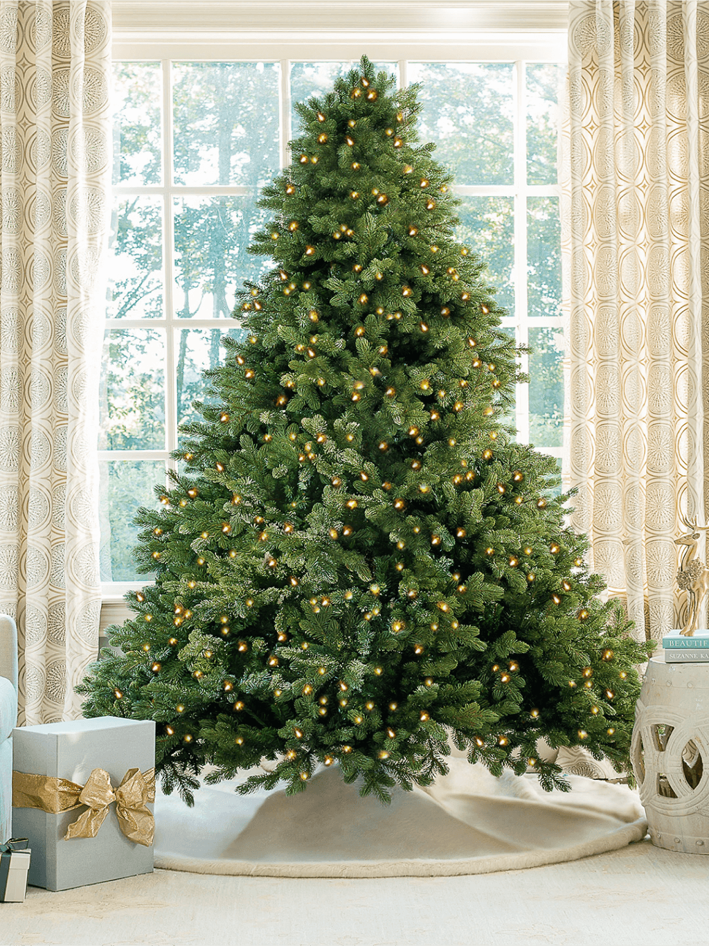 8' Cypress Spruce Quick-Shape Artificial Christmas Tree with 1500 Warm White & Multi-Color LED Lights