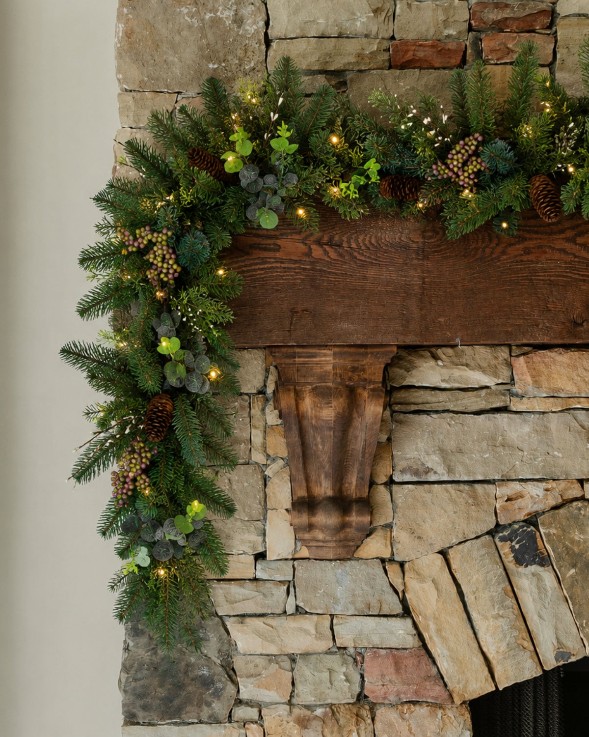 9' x 12" Evergreen Meadow Garland with 70 Warm White LED Lights (Battery or Plug Operated)