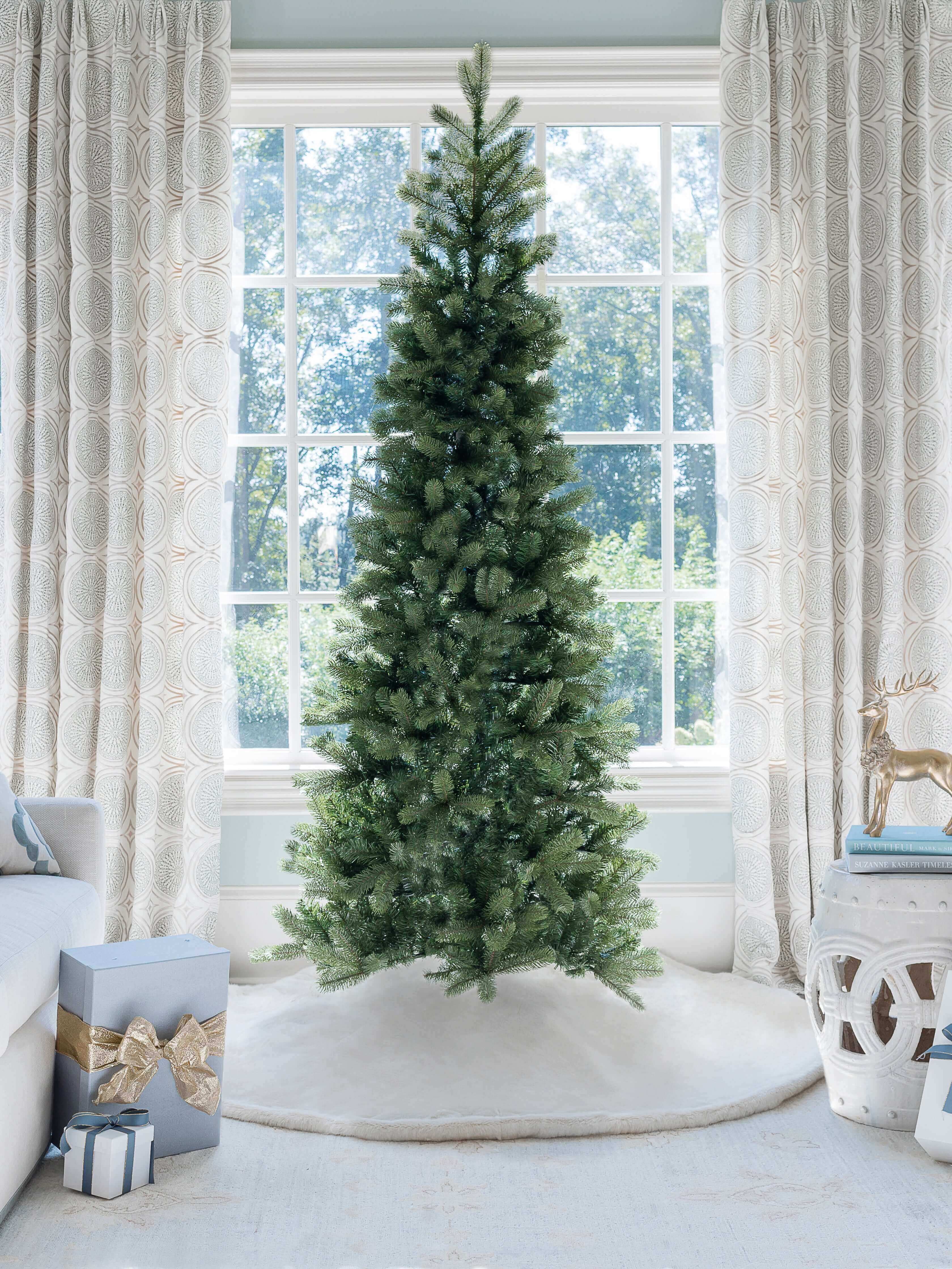 9' King Douglas Fir Slim Artificial Christmas Tree with 750 Warm White & Multi-Color LED Lights