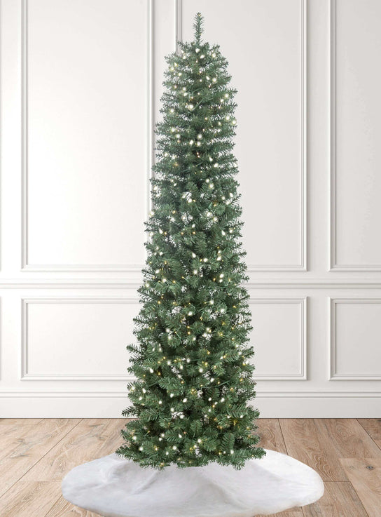 9' Hancock Spruce Pencil Artificial Christmas Tree 600 Warm White Led Lights