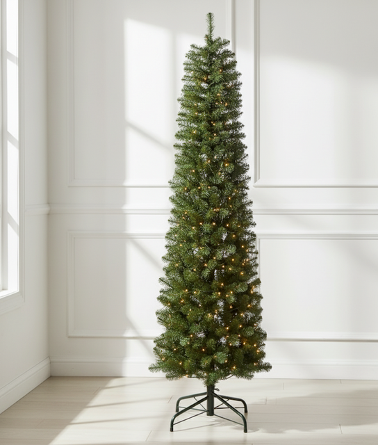 6' Hancock Spruce Pencil Artificial Christmas Tree 300 Warm White LED Lights