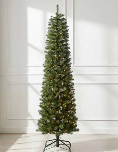 9' Hancock Spruce Pencil Artificial Christmas Tree 600 Warm White LED Lights