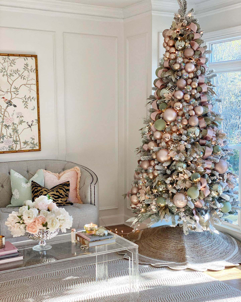 12' King Flock® Artificial Christmas Tree Unlit