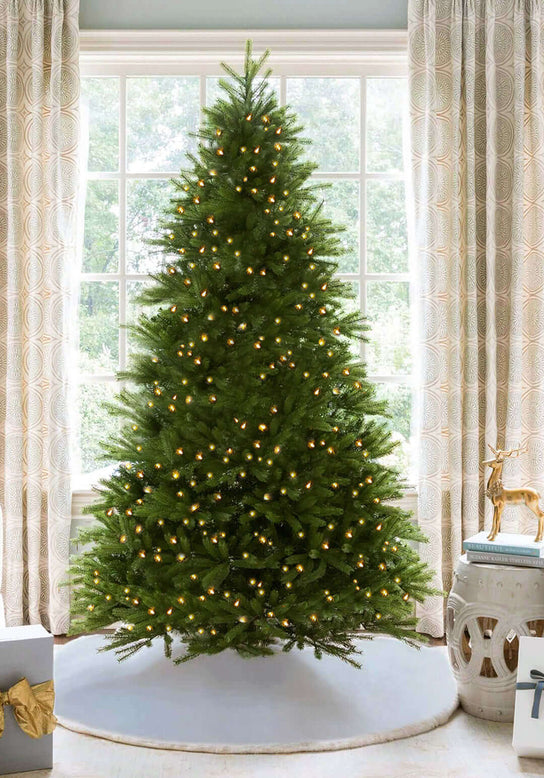 King of Christmas 9' King Fraser Fir Quick-Shape Artificial Christmas Tree with 1200 Warm White & Multi-Color LED Lights