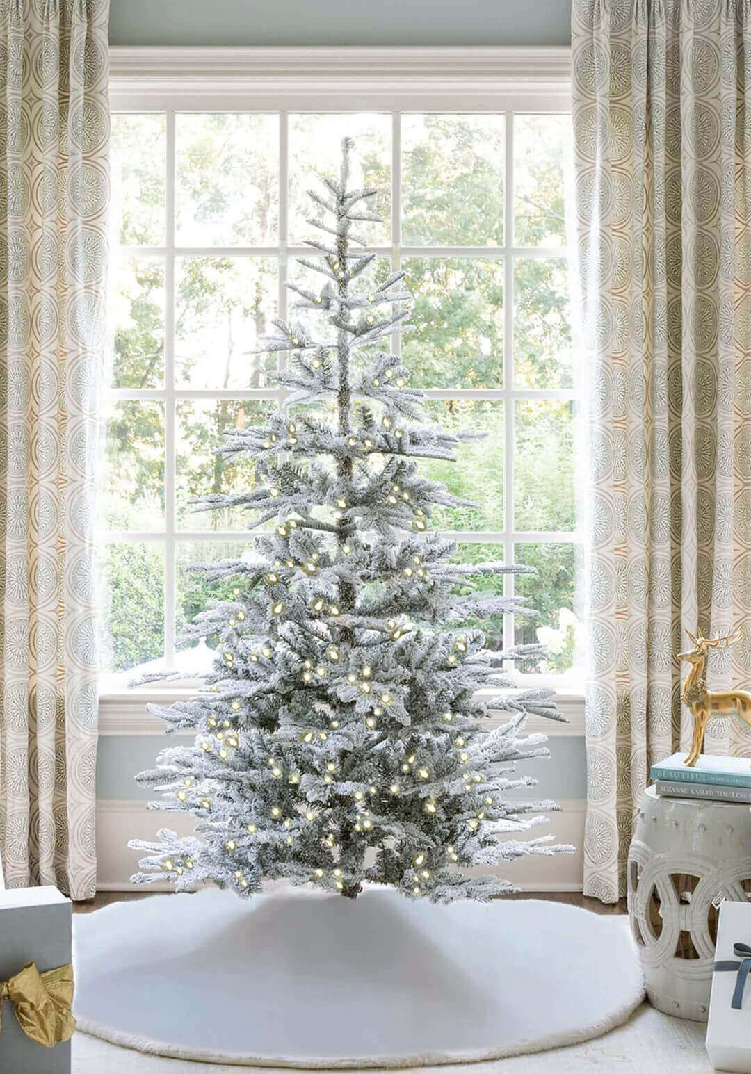 King of Christmas 7' King Noble Flock Artificial Christmas Tree with 500 Warm White LED Lights