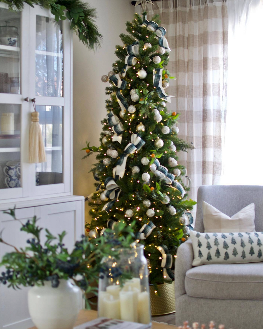 10' King Douglas Fir Slim Artificial Christmas Tree with 900 Warm White & Multi-Color LED Lights