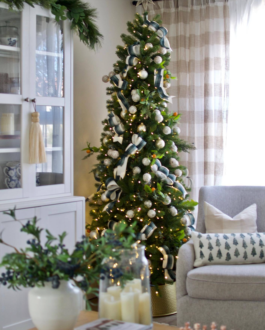 7.5' King Douglas Fir Slim Artificial Christmas Tree with 650 Warm White & Multi-Color LED Lights