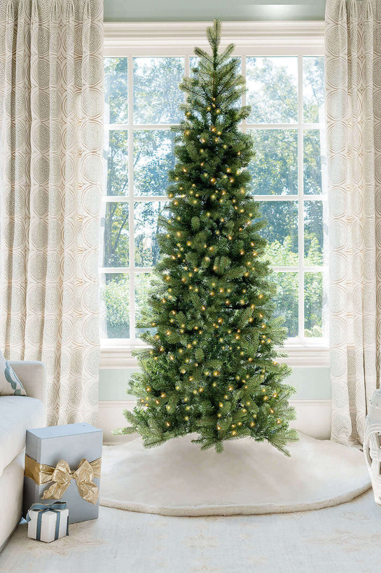 King of Christmas 12' King Douglas Fir Slim Quick-Shape Artificial Christmas Tree with 1050 Warm White & Multi-Color LED Lights