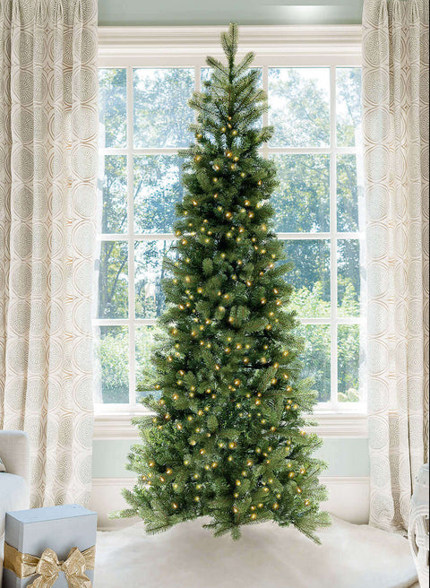 7.5' King Douglas Fir Slim Artificial Christmas Tree with 800 Warm White & Multi-Color LED Lights