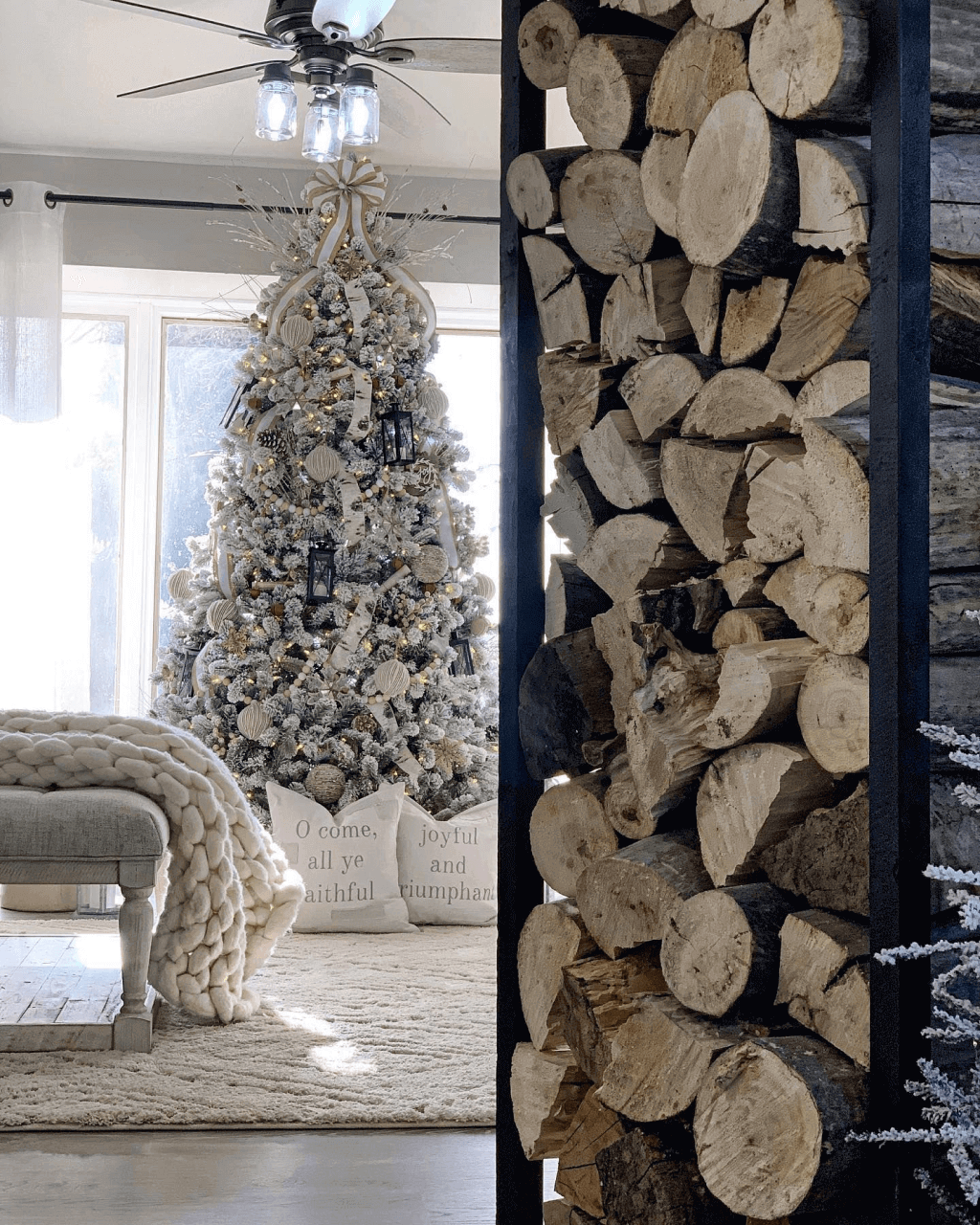 King of Christmas 7.5' King Flock® Artificial Christmas Tree with 800 Warm White LED Lights