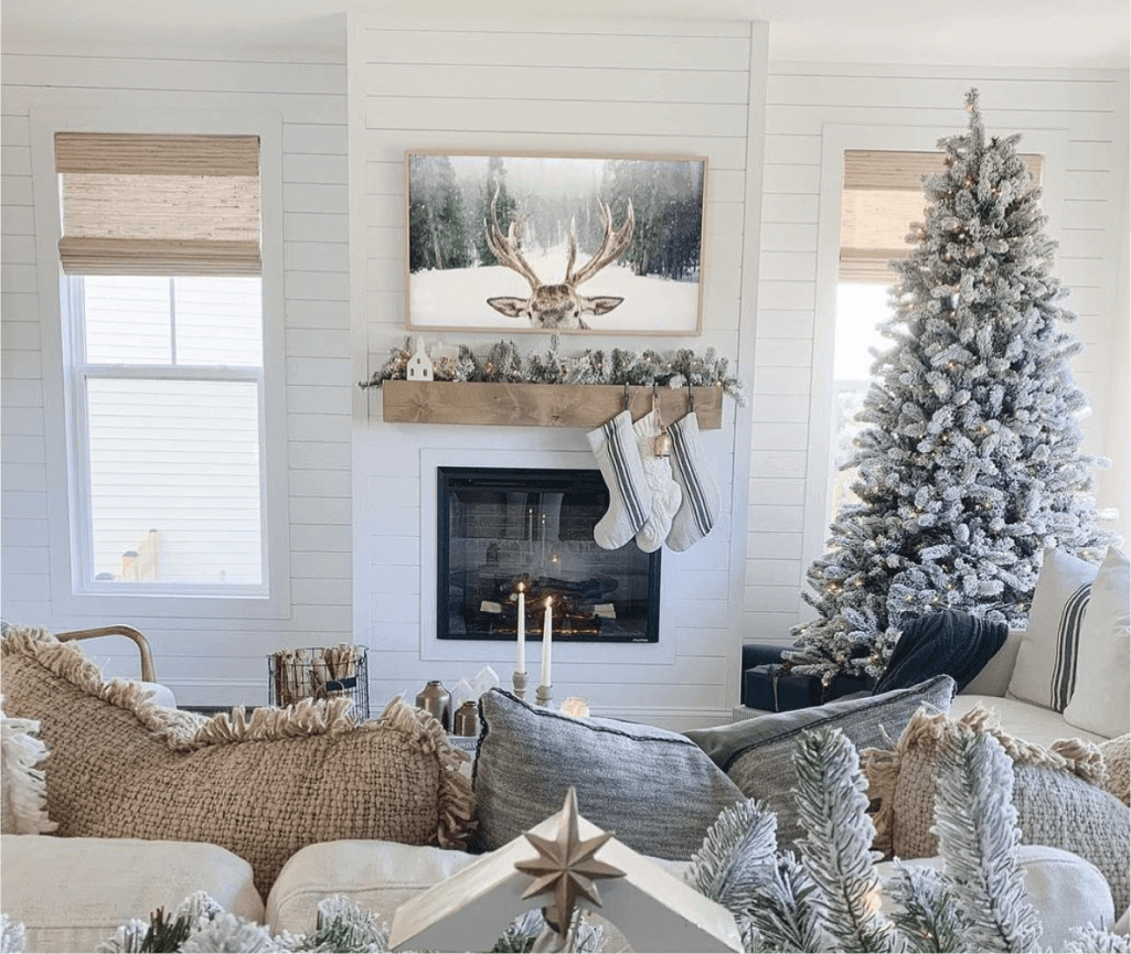 King of Christmas 9' King Flock® Artificial Christmas Tree with 1100 Warm White LED Lights