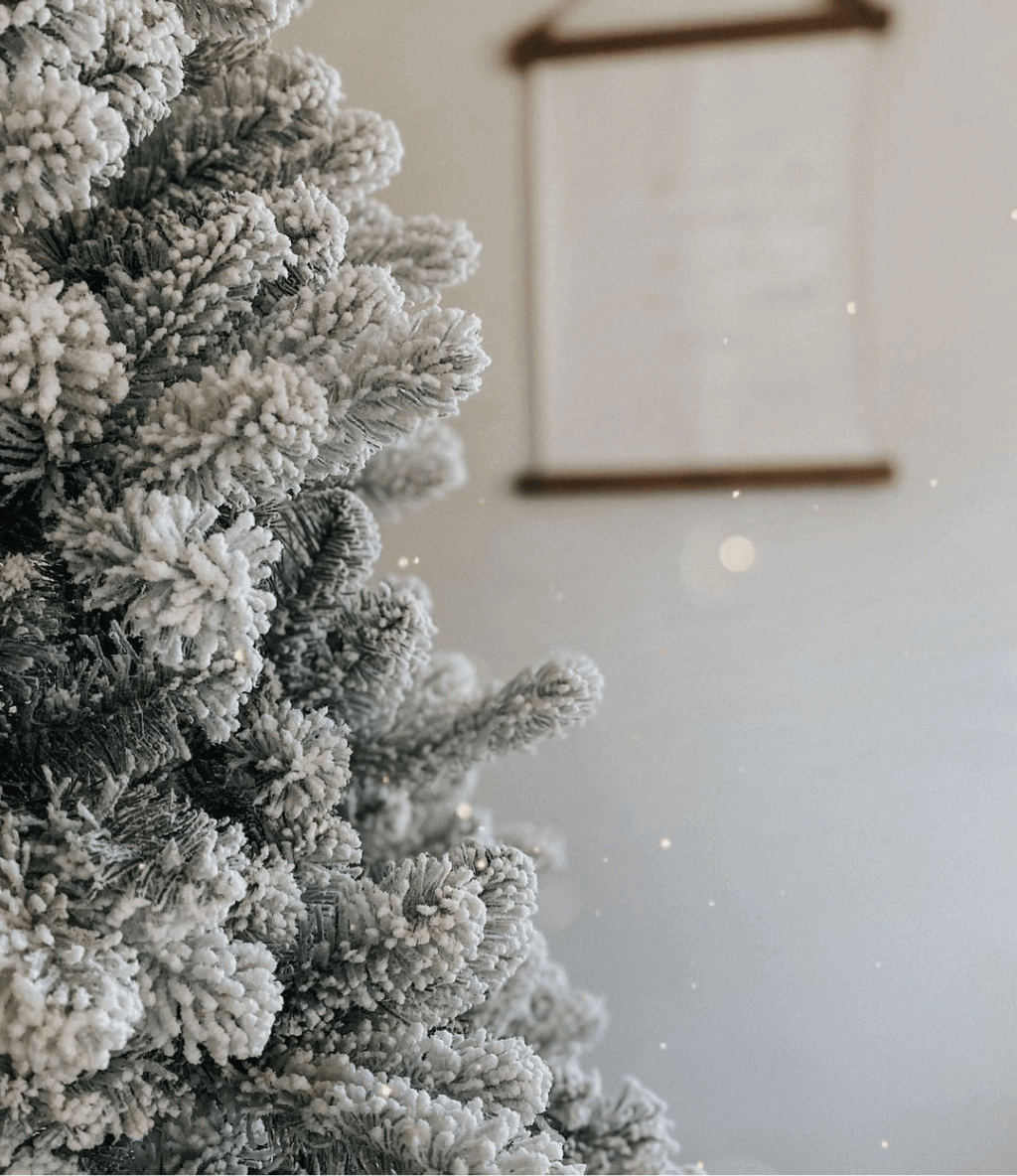King of Christmas 8' King Flock® Slim Artificial Christmas Tree Unlit
