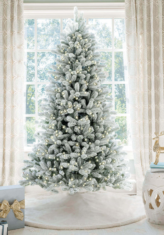 King of Christmas 8' King Flock® Artificial Christmas Tree with 900 with Warm White LED Lights