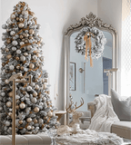 King of Christmas 9' King Flock® Artificial Christmas Tree with 1100 Warm White LED Lights