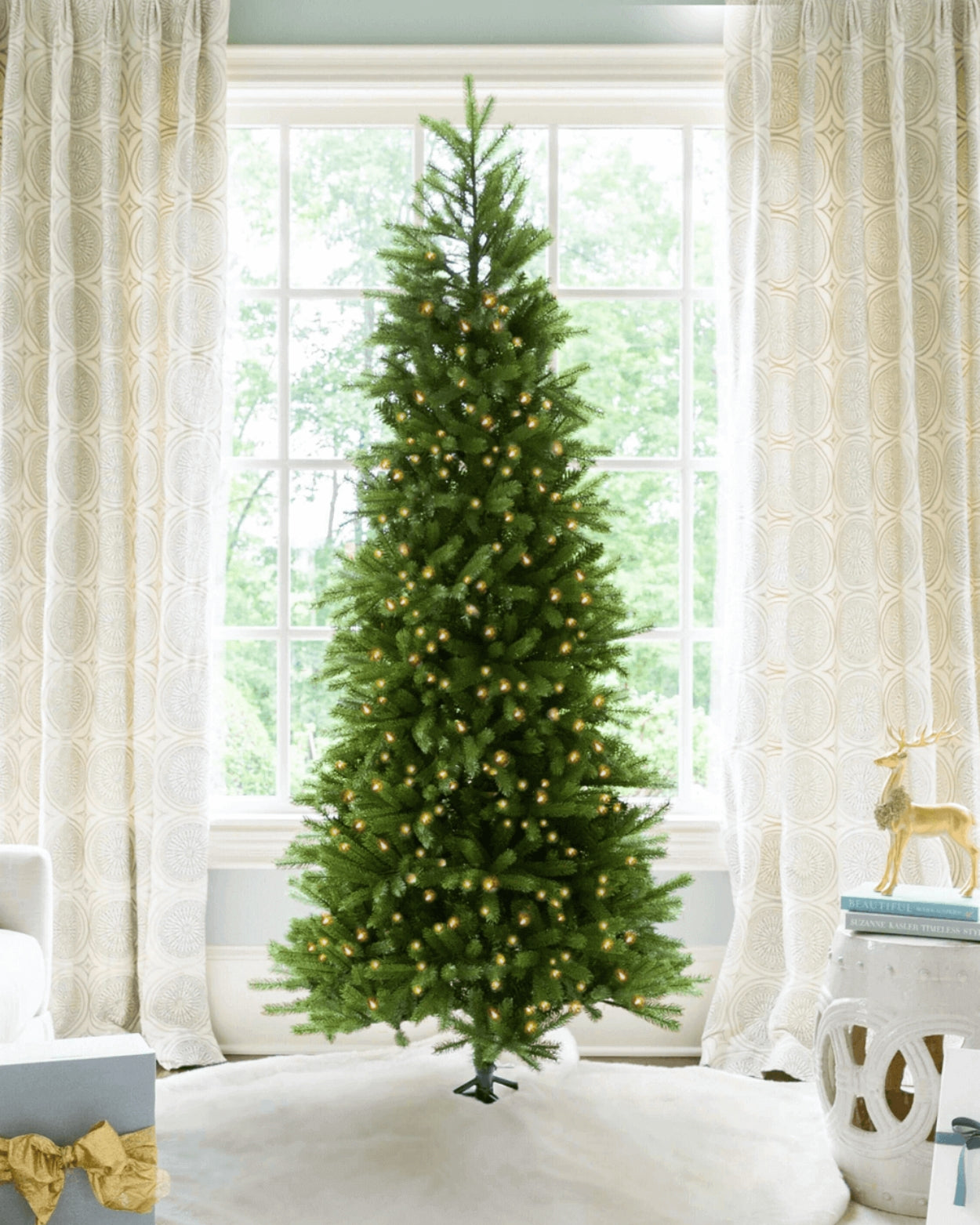 7.5' King Fraser Fir Slim Artificial Christmas Tree with 750 Warm White & Multi-Color LED Lights
