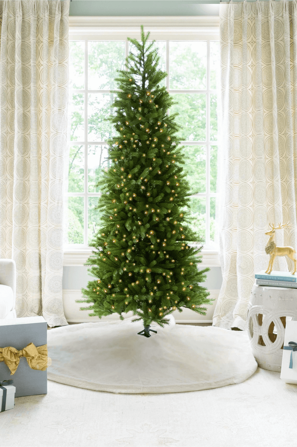 King of Christmas 10' King Fraser Fir Slim Quick-Shape Artificial Christmas Tree with 1100 Dual Color Warm White & Multi-Color LED Lights