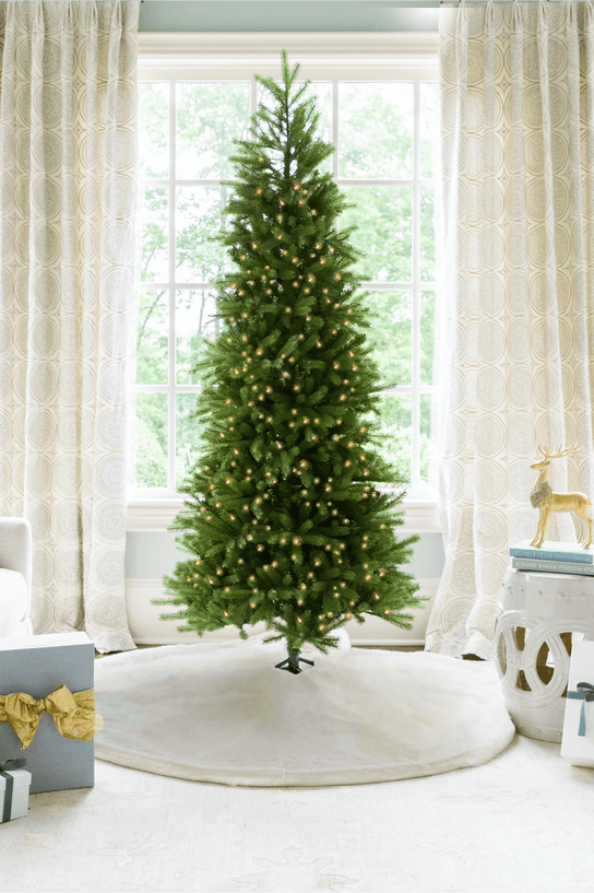King of Christmas 10' King Fraser Fir Slim Quick-Shape Artificial Christmas Tree with 1100 Dual Color Warm White & Multi-Color LED Lights