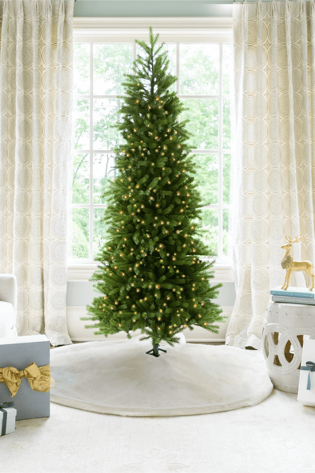King of Christmas 9' King Fraser Fir Slim Quick-Shape Artificial Christmas Tree with 900 Dual Color Warm White & Multi-Color LED Lights