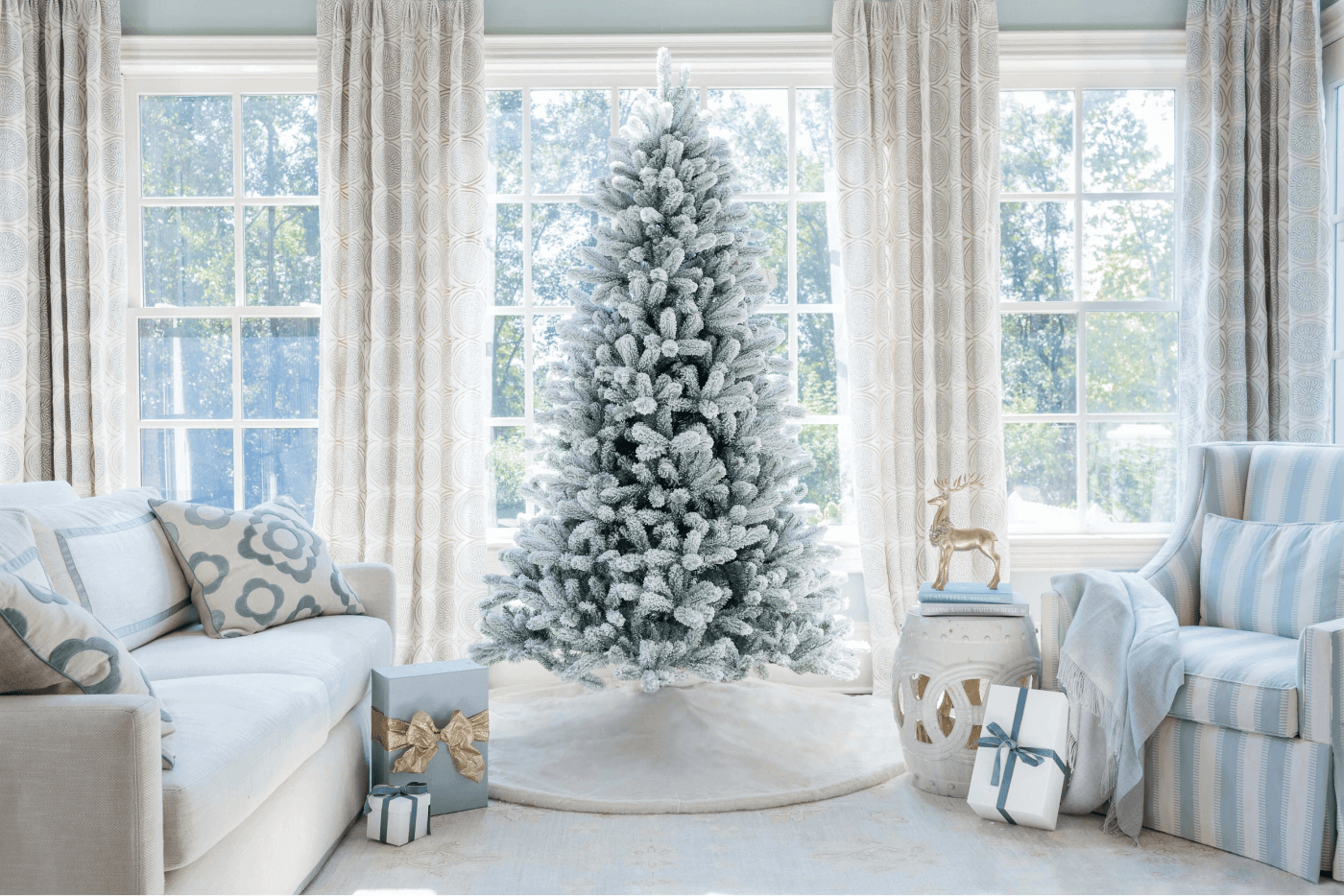 7.5' King Flock® Tree with Warm White LED Lights - OPEN BOX - FINAL SALE