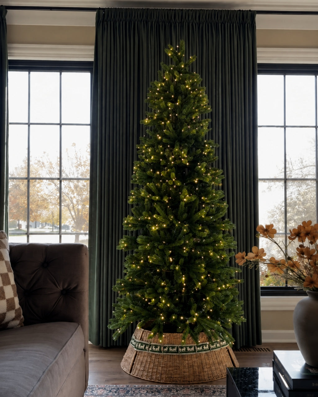 6.5' King Fraser Fir Slim Artificial Christmas Tree with 600 Warm White LED Lights