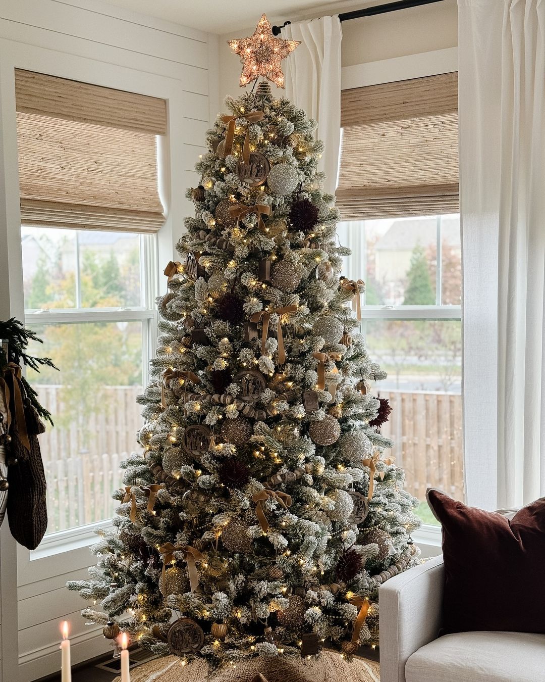 9' King Flock® Artificial Christmas Tree with 1100 Warm White LED Lights