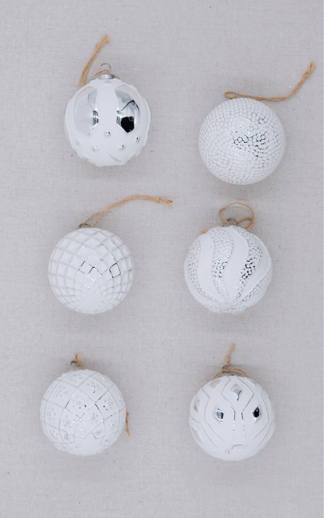 King of Christmas Distressed White Glass Ornament Set (6 Pack)