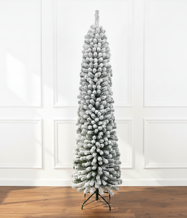 9' Prince Flock® Pencil Artificial Christmas Tree with 600 Warm White LED Lights
