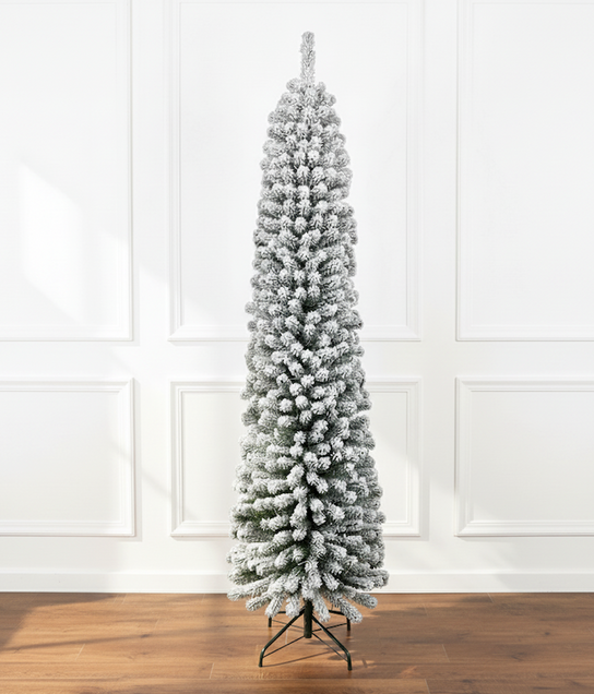 8' Prince Flock® Pencil Artificial Christmas Tree with 500 Warm White LED Lights