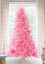 7.5' Duchess Pink Flock Tree with Warm White LED Lights - OPEN BOX - FINAL SALE