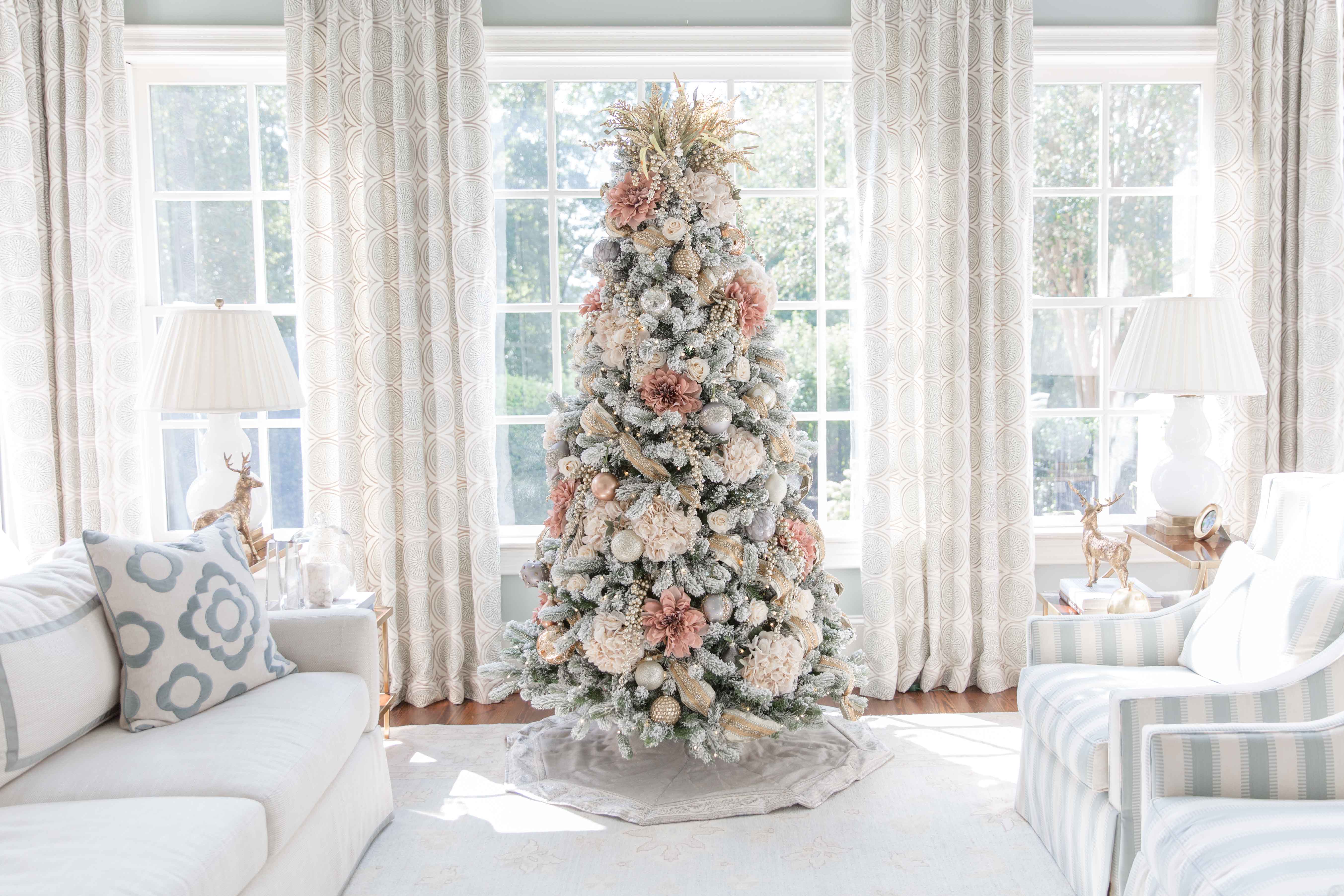 9' King Flock® Artificial Christmas Tree with 1100 Warm White LED Lights