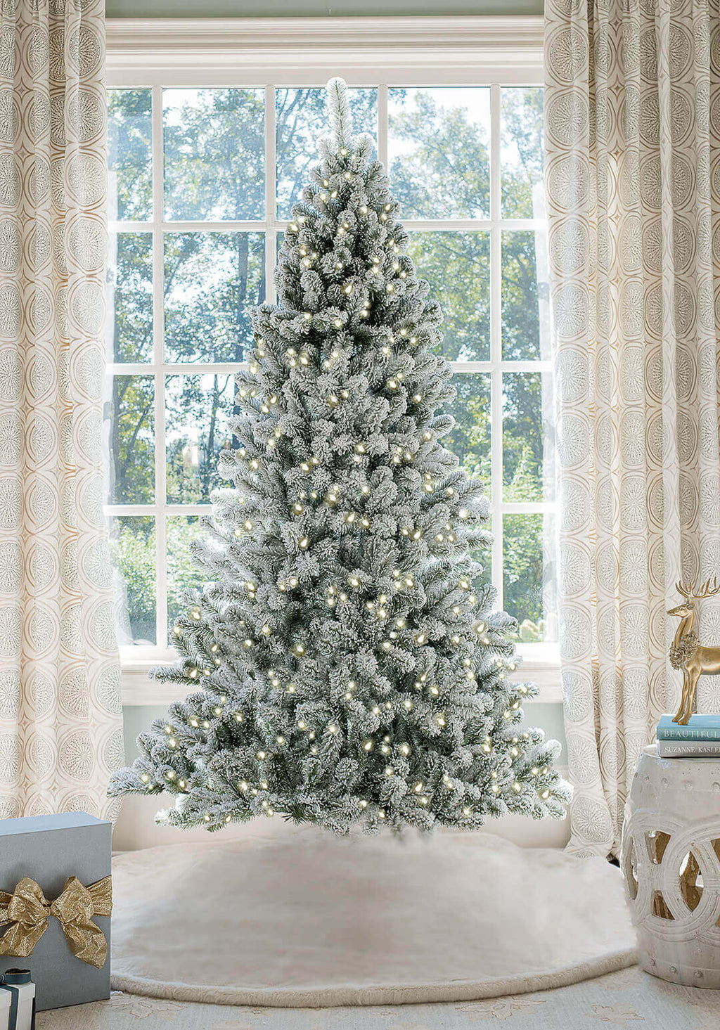 7' Prince Flock® Tree with Warm White LED Lights - OPEN BOX - FINAL SALE